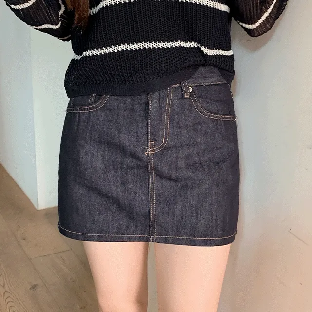로우 논페이드 생지 데님  미니 스커트