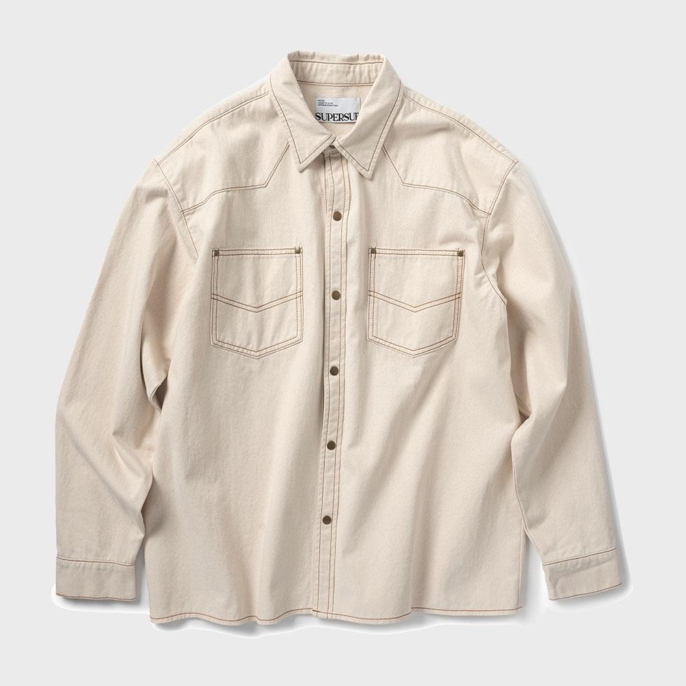 투 포켓 웨스턴 데님 셔츠 - 크림