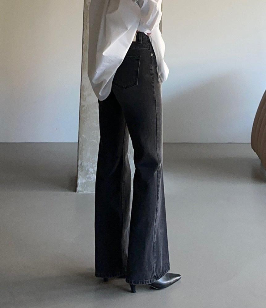 에크미 도밍고 흑청 부츠컷 - 4계절 청바지 하이웨스트 날씬핏 블랙진 데님