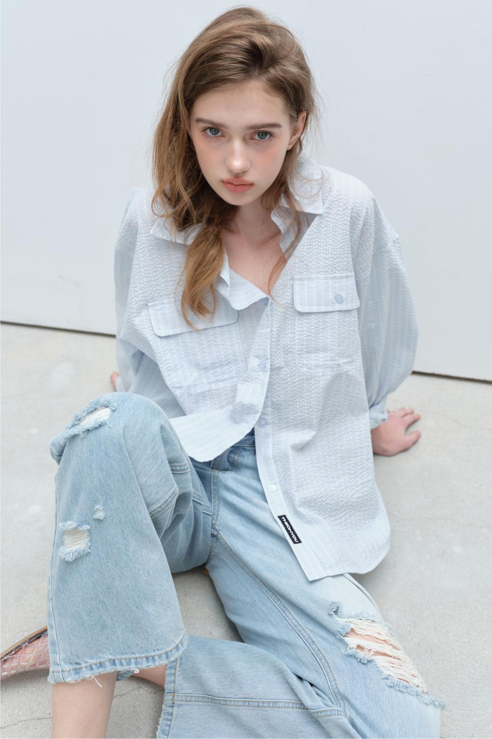 [SOLD OUT] SUMMER SHEER OVER FIT SHIRTS (STRIPE)