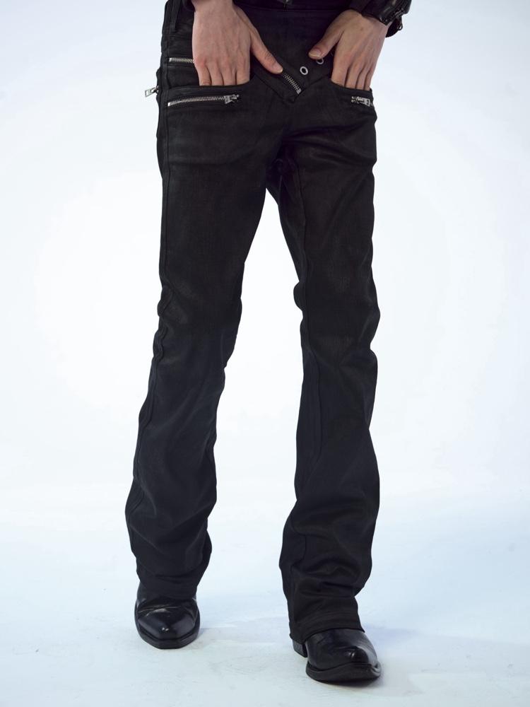 FreeOxygen Multi-zip unique low-waist wax pants