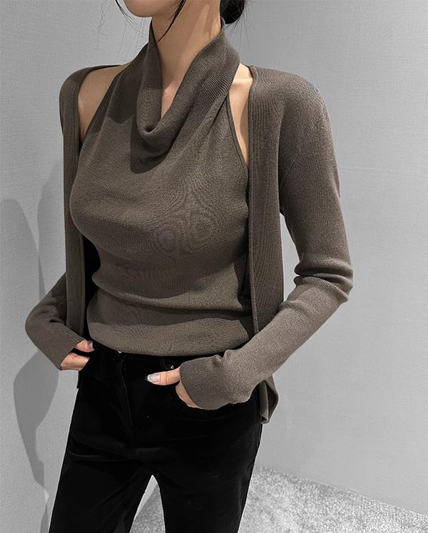 [배송지연] 드레이프 홀터 레이어드 니트 (*3COLOR)