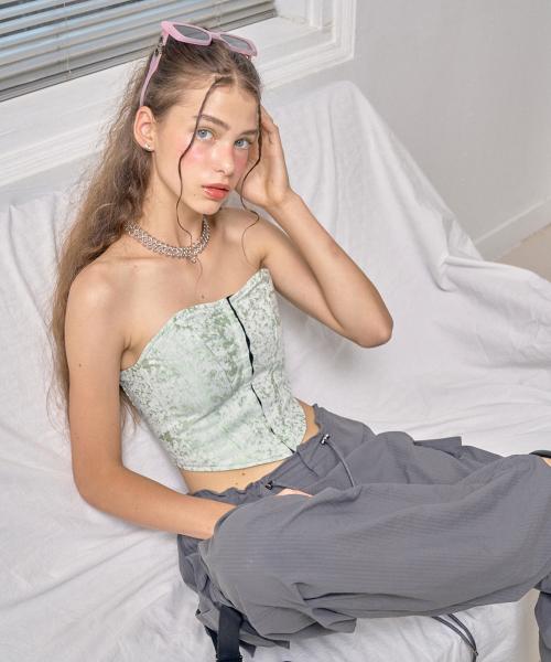 jacquard corset top - green