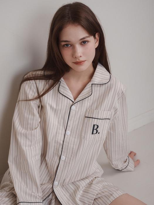 Stripe Pattern Half Pajama Set (navy)