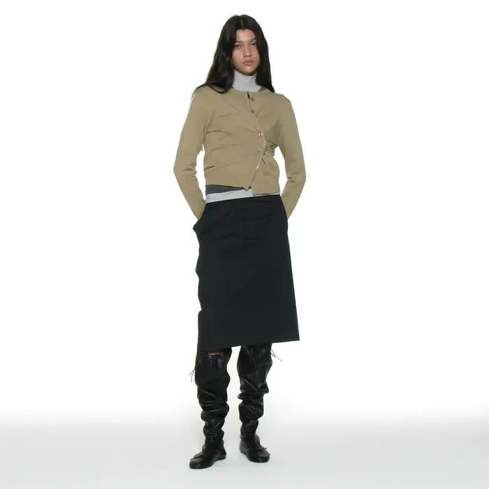 ASYMMETRIC DRAPE PANEL MIDI SKIRT_CHARCOAL