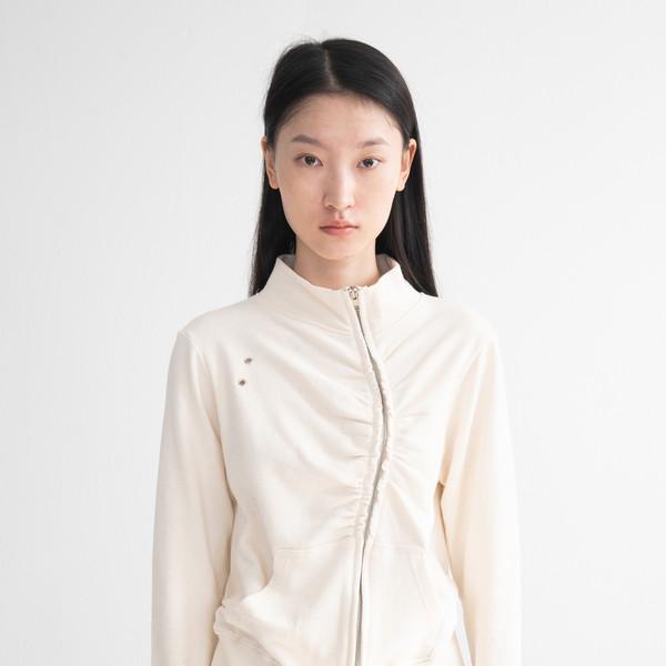 Eyelet Diagonal Shirring Zip Up (Cream)