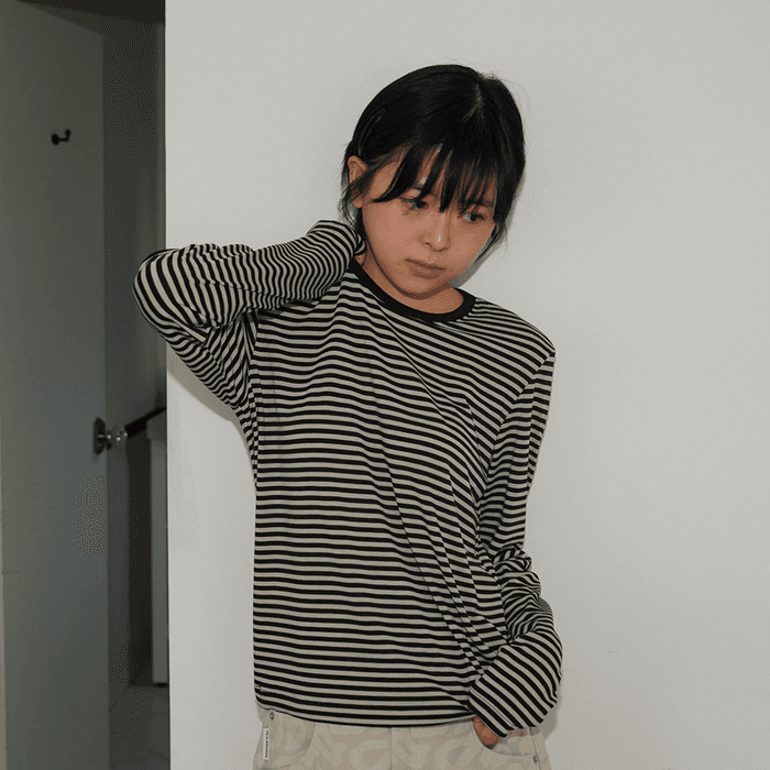 STRIPE BASIC T - MILK TEA