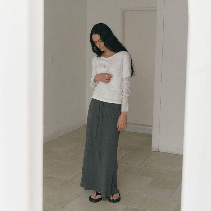 SILKY SWEAT MAXI SKIRT [CHARCOAL]