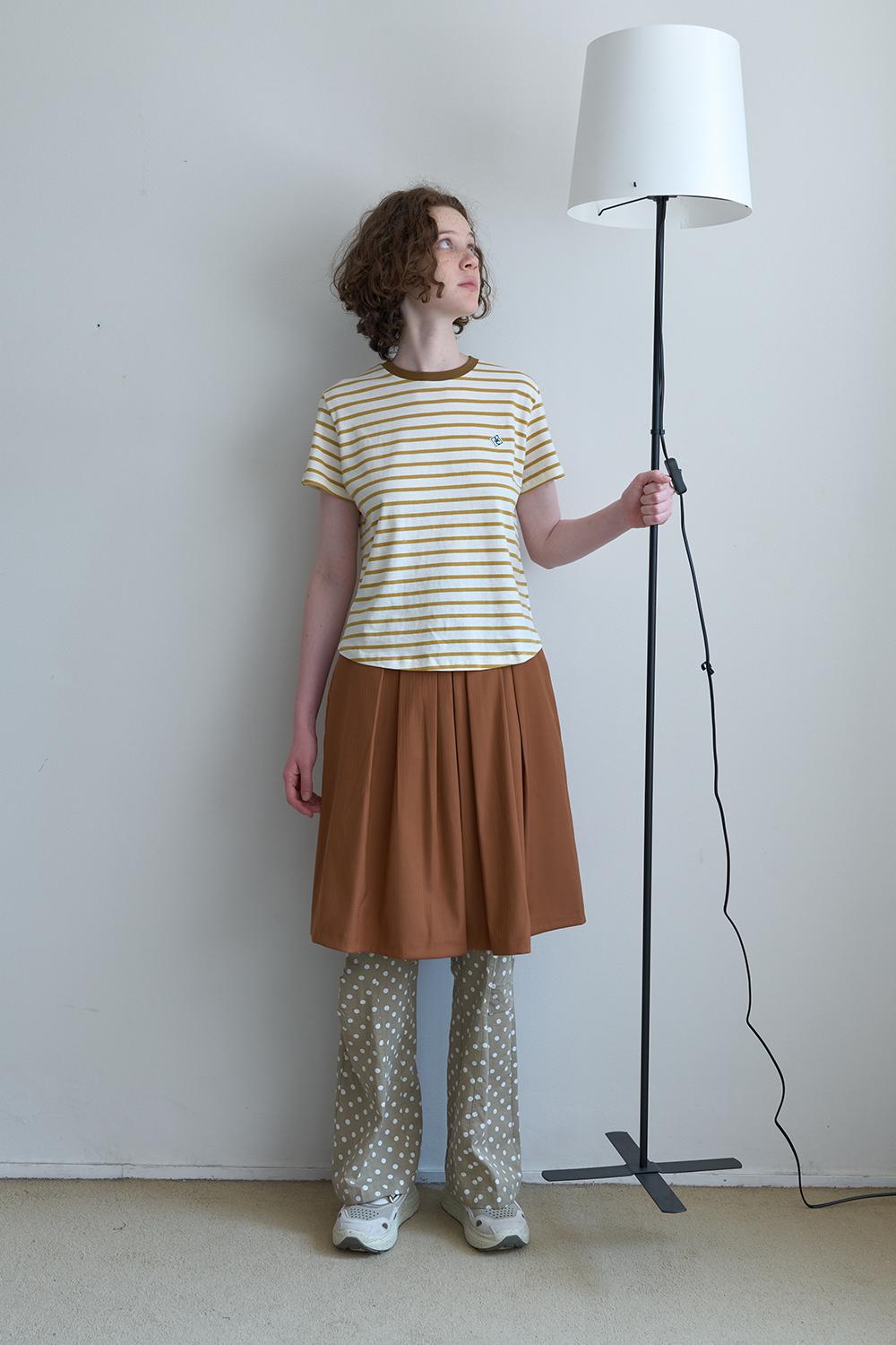 74. Stripe pleated skirt _ Brown