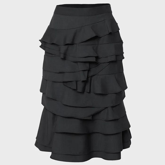 Faye Frill Midi Skirt (FL-246_Black)