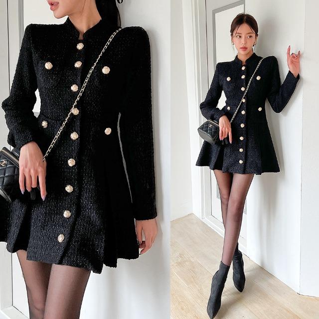 랑느 버튼 트위드 코트 원피스