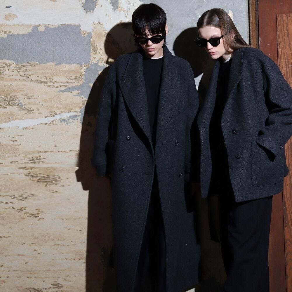 Coat Double Wide Collar Strap Charcoal Gray