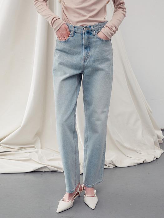 WASHED DENIM STRAIGHT LEG JEANS LIGHT BLUE