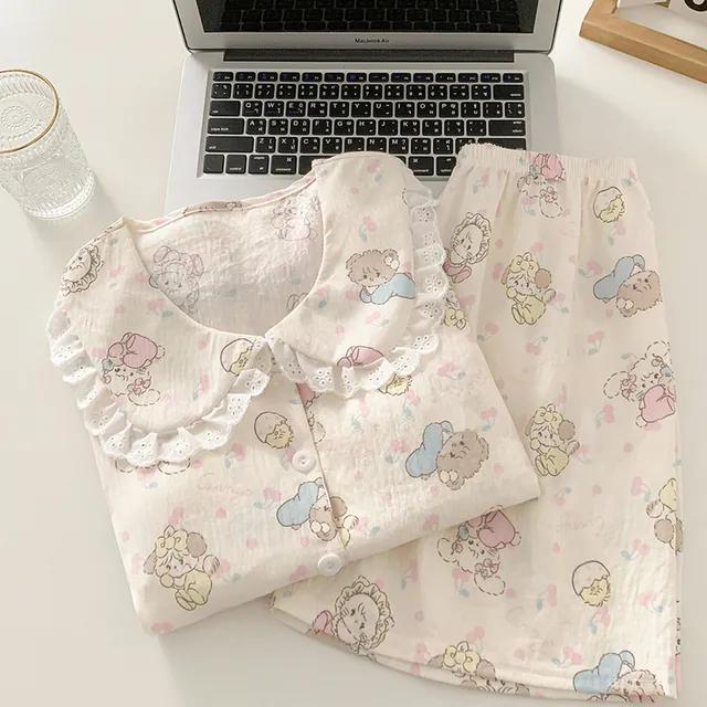(M~2XL)반팔&긴팔버전/레이스 카라 파자마 캐릭터 파자마 반바지 긴바지 잠옷세트