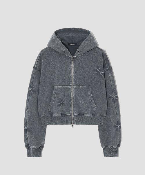 메종미네드(MAISON MINED)  (W) PINCH WASHED CROP HOOD ZIP-UP CHARCOAL - 사이즈 & 후기 | 무신사