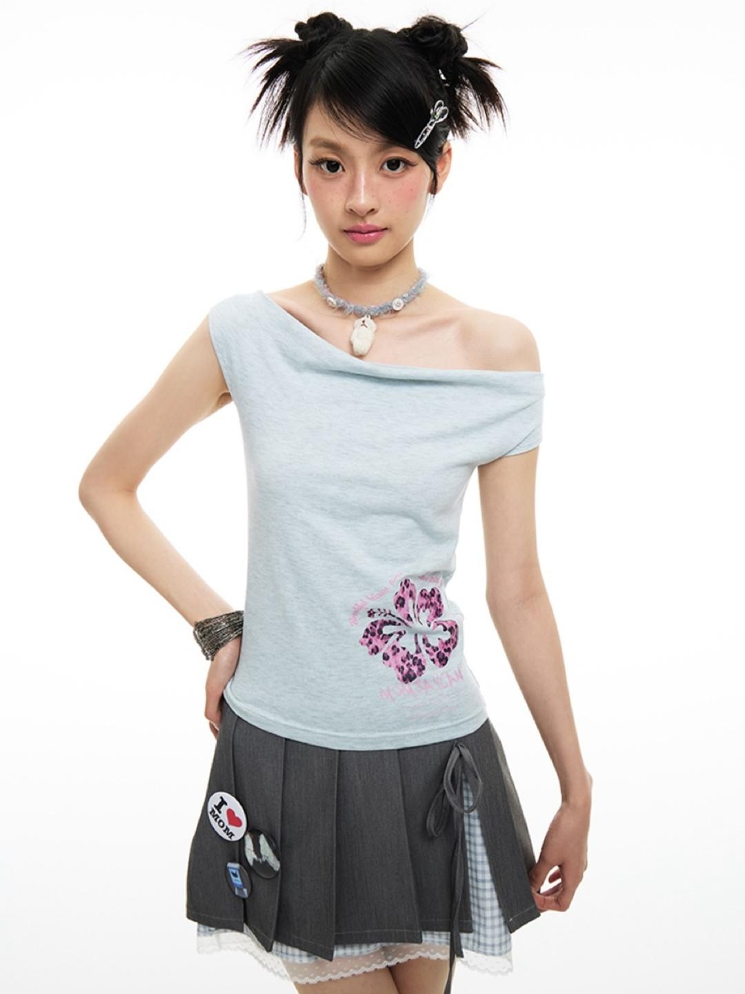 FOX LINE Thin Hibiscus Flower Top (2color)