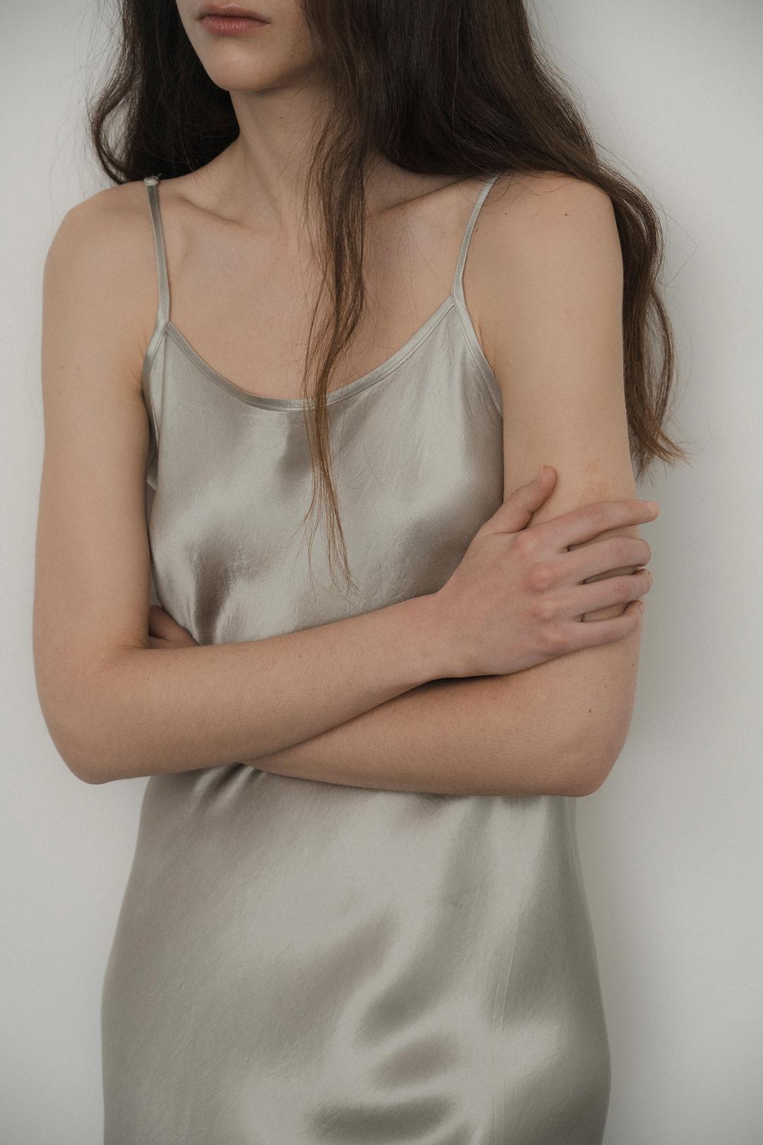 SLIP SATIN DRESS_ASH GREY