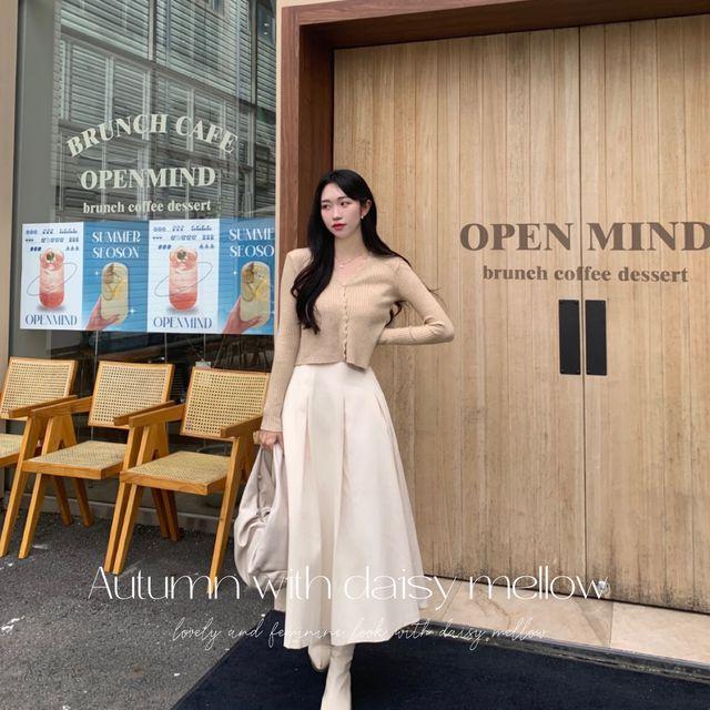 [ 국내고퀄/ 하객룩] fw 햅번 핀턱 롱 플레어 A라인 주름 롱sk 격식룩 데이트룩_데이지멜로우