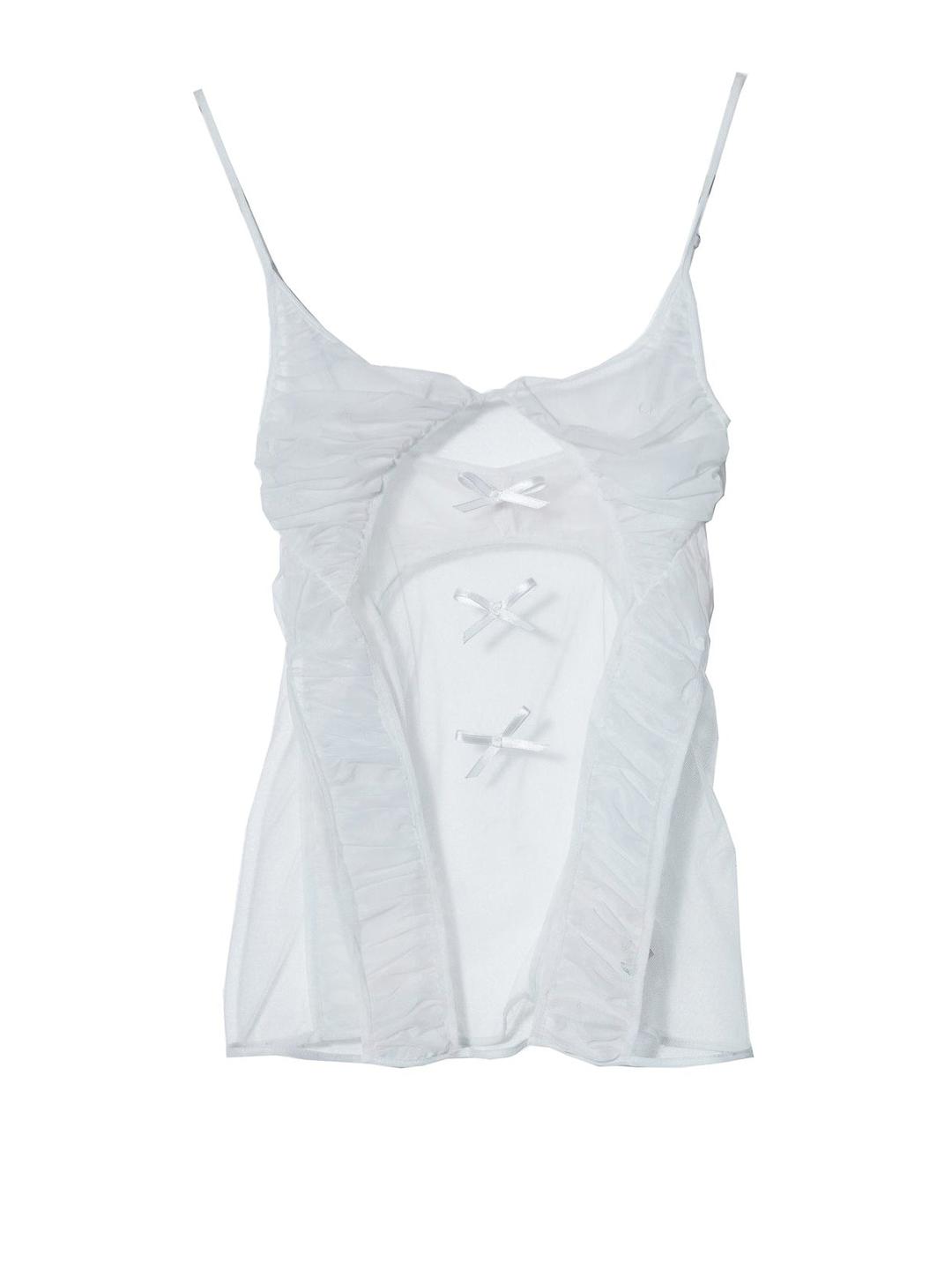 Mesh Shirring See-through Ribbon Camisole - M / white(presale)