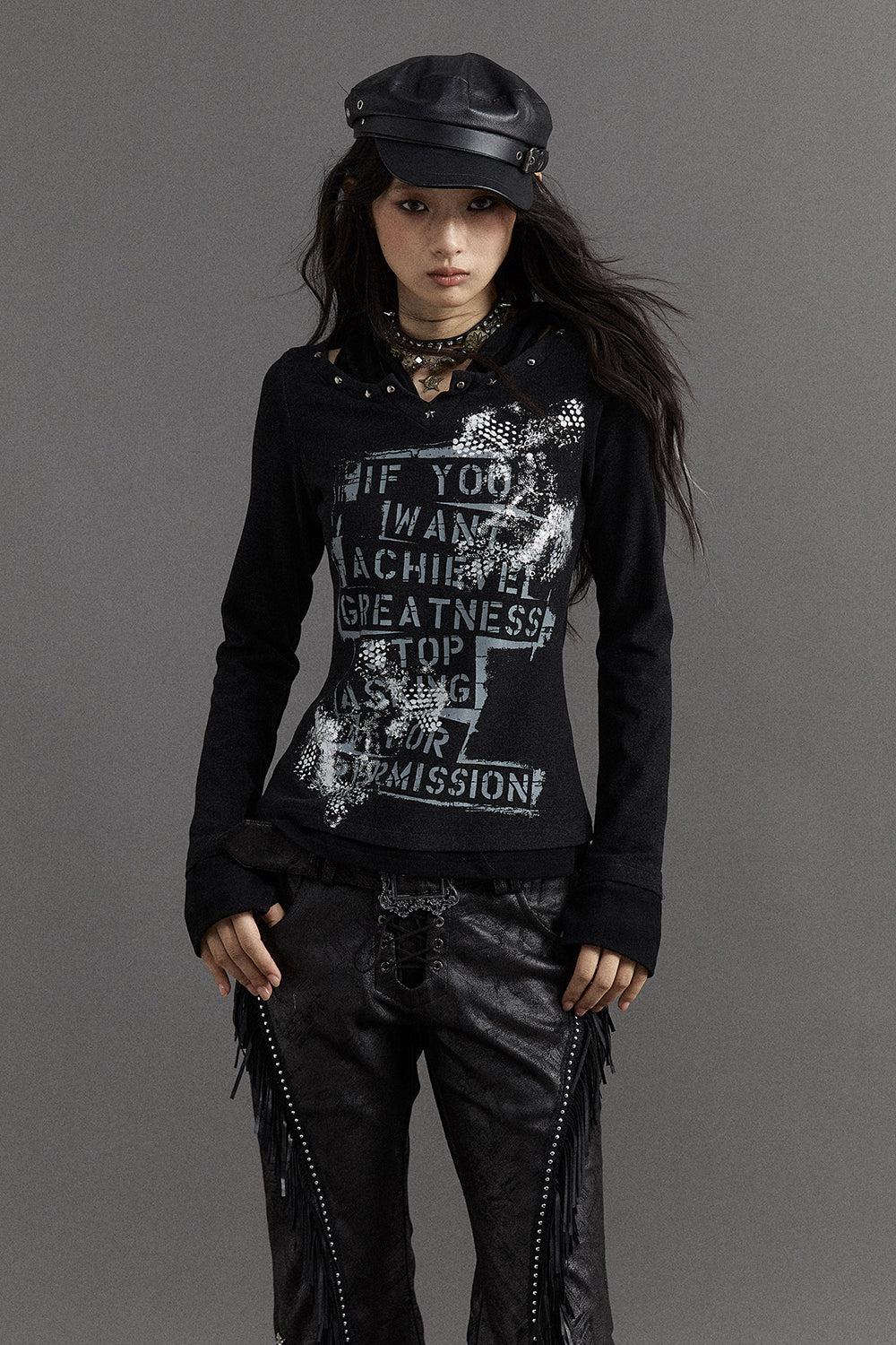 Graphic Hooded Shirt - Black / S