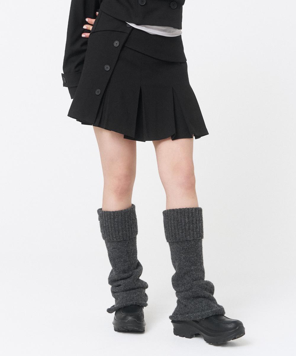 Pleats wrap mini skirt BLACK
