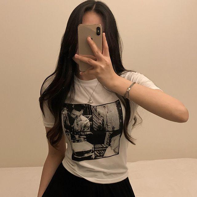 [페스티벌/힙걸/y2k] 빈티지 레오프린팅 크롭 반팔티 (2color)