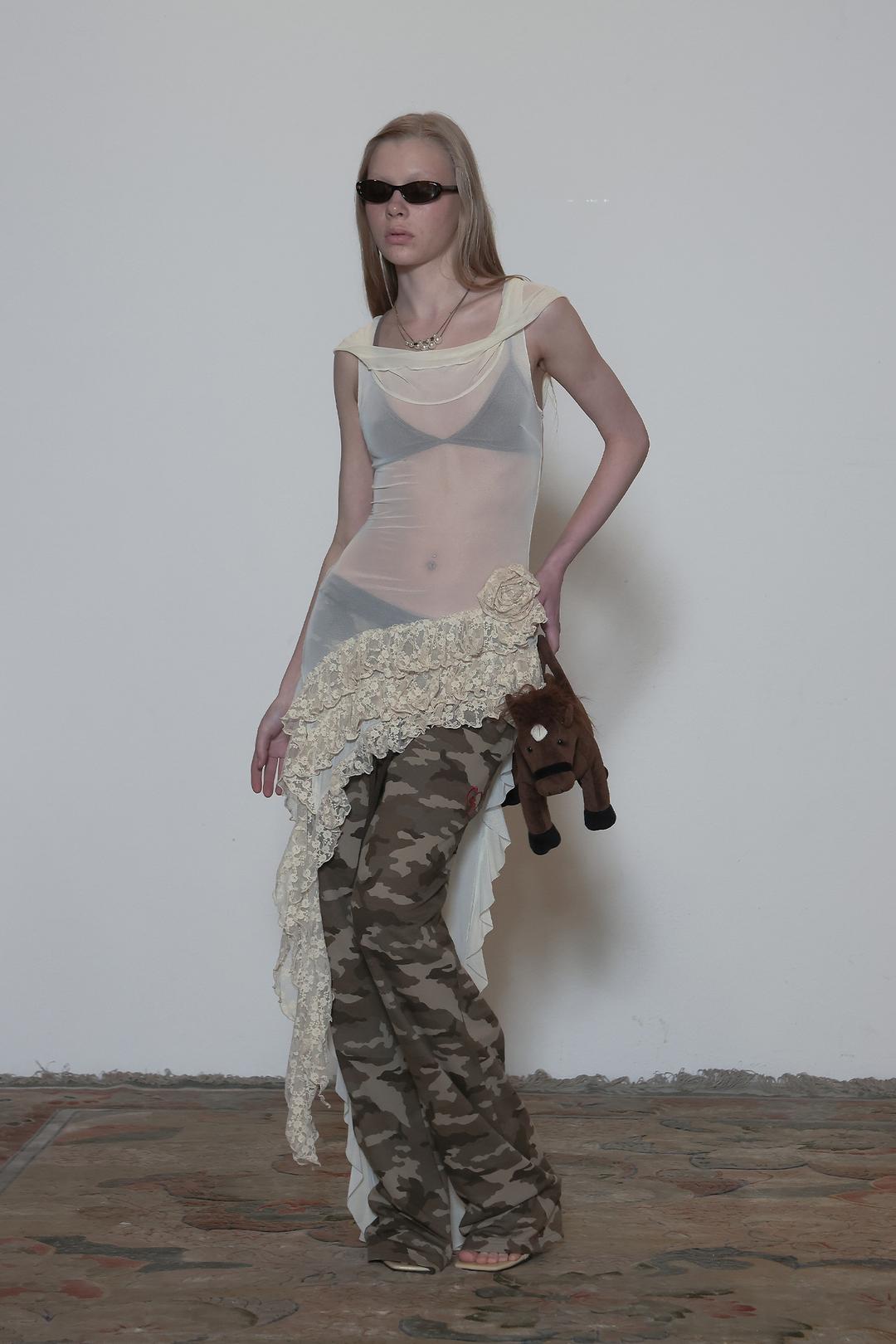 Victorian Hoodied Mesh Dress Raw