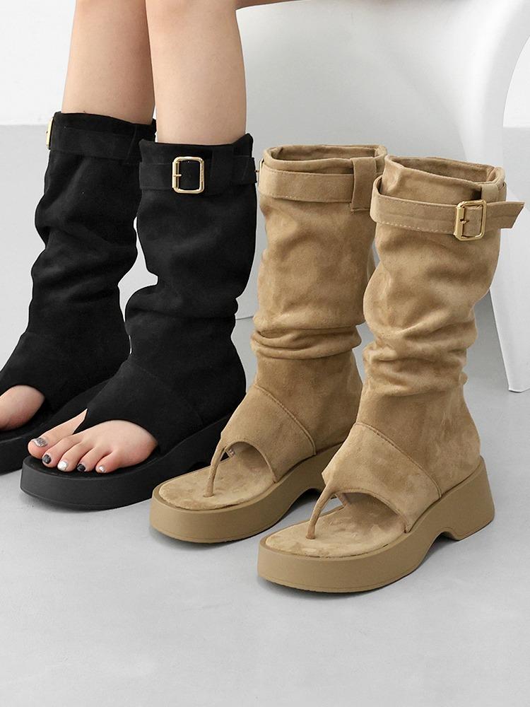 잇슈 아엘 힙스터 스웨이드 플리플랍 쪼리 통굽 워머롱부츠(5.5cm)