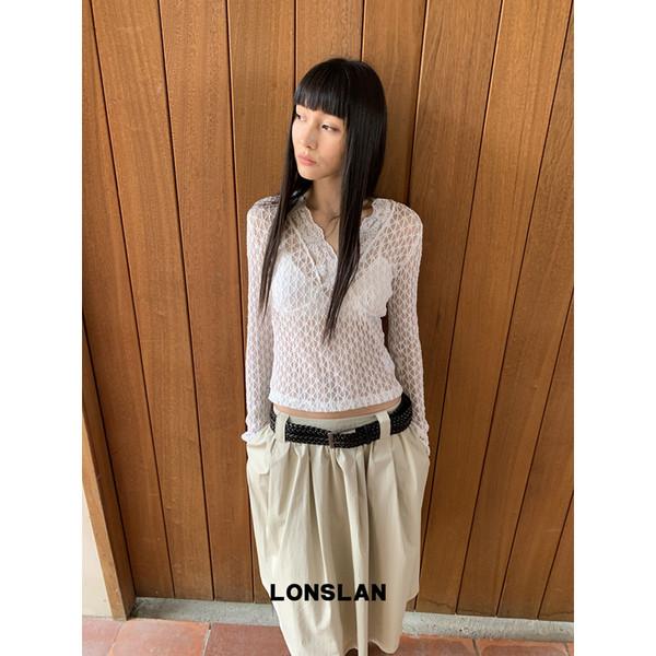 LONSLAN Lace V-Neck Long-Sleeve Top