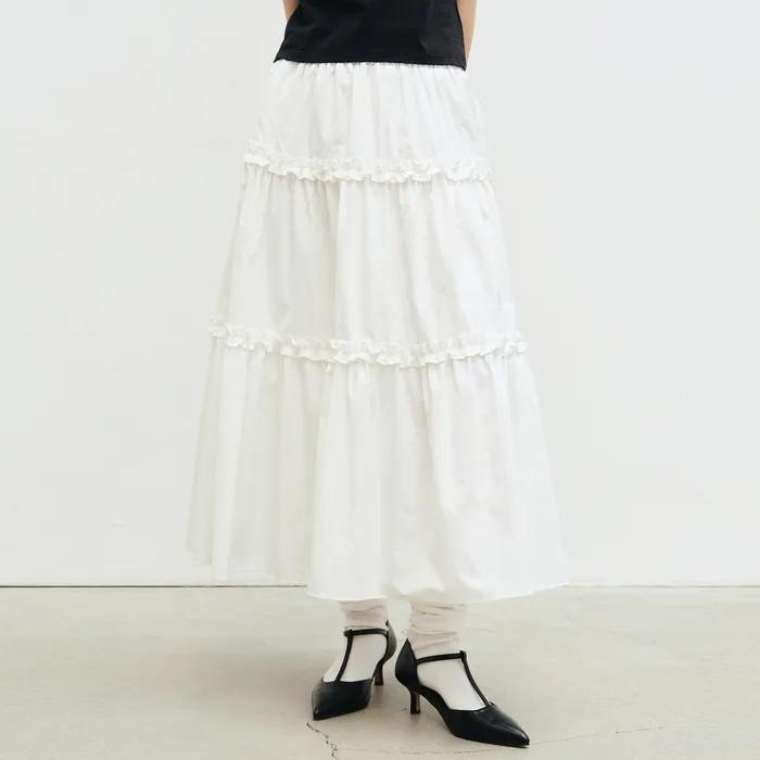 FRILL TIERED LONG SKIRT_IVORY
