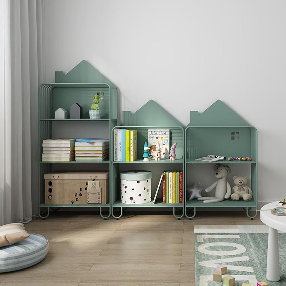 북유럽 스타일 특이한 예쁜 집모양 메탈 그린 하우스 책장 거실 인테리어 공부방 선반