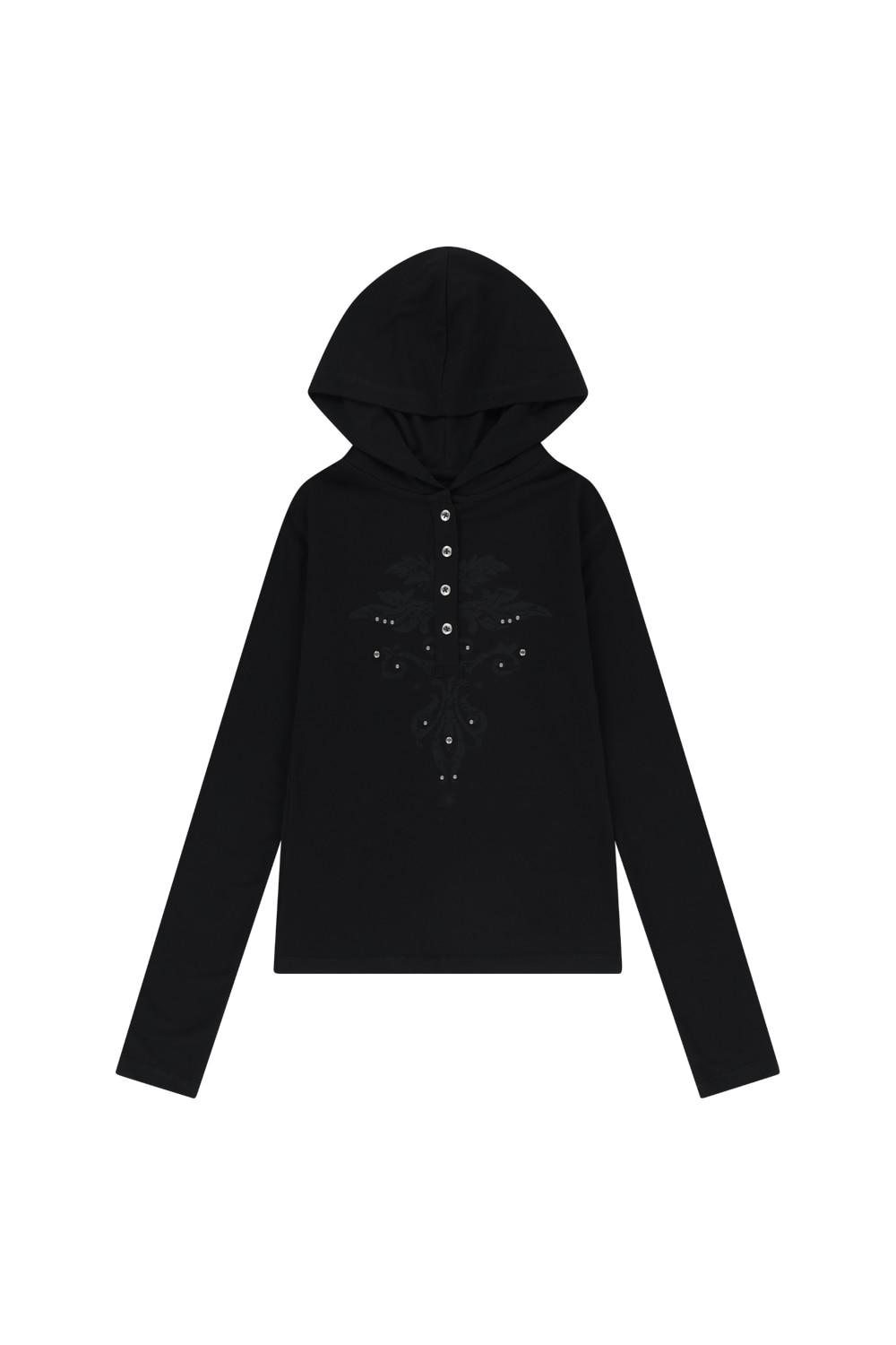 [ 4.10 예약배송] Studded Leaf Hooded Long Sleeve (Black)