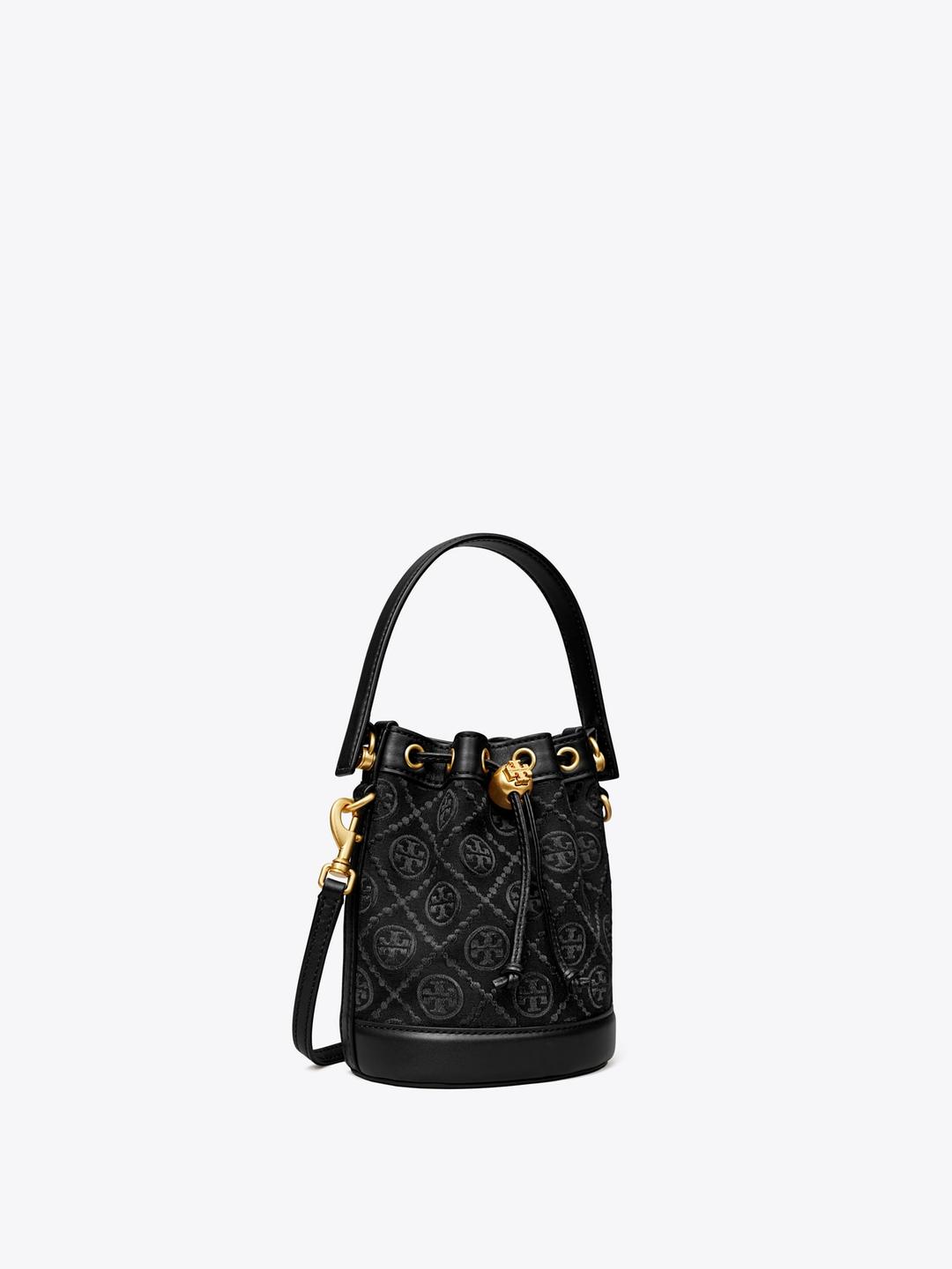 T Monogram Mini Bucket Bag - Black