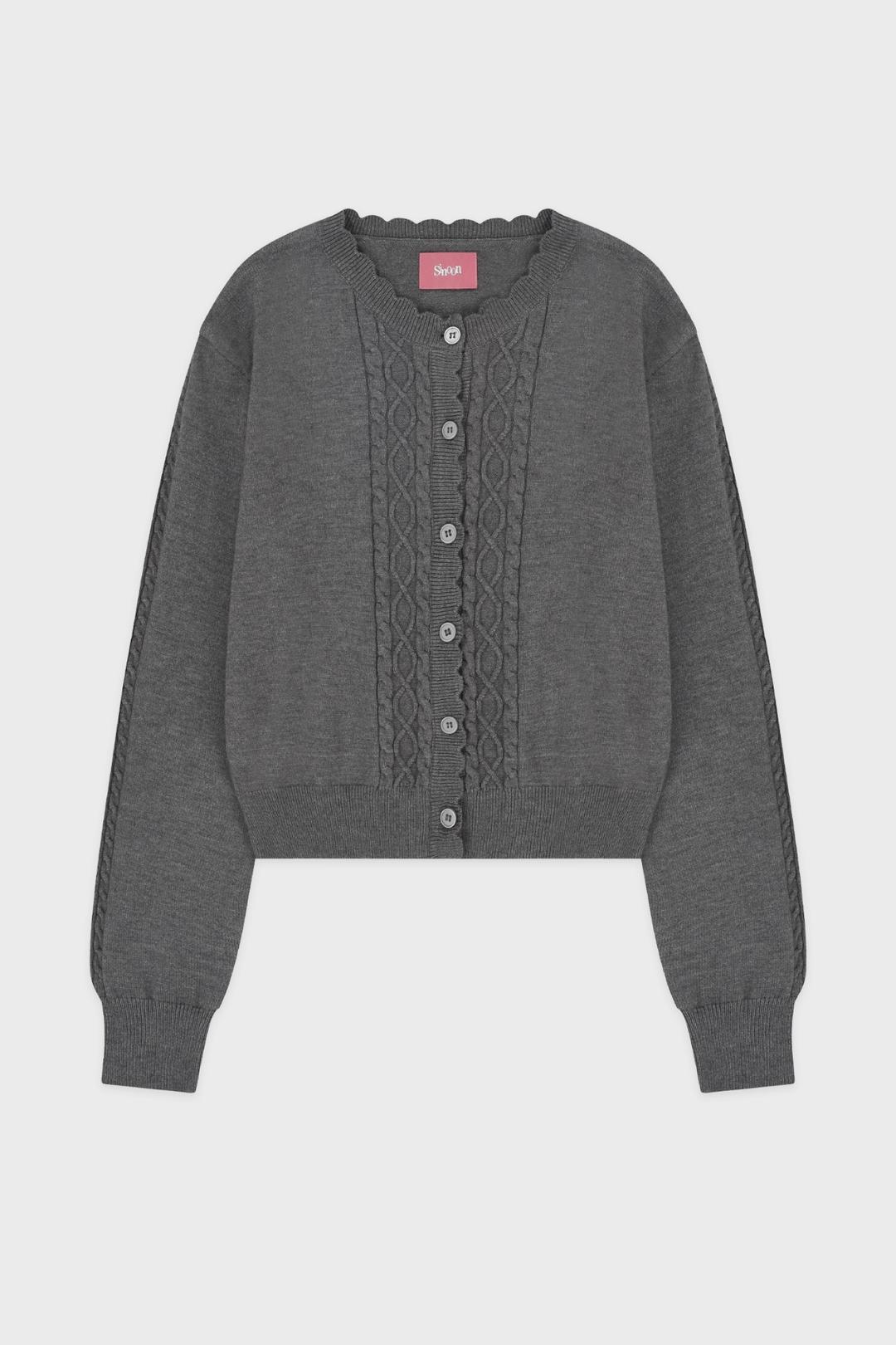 Mixed Cable Scallop Knit Cardigan (Grey)