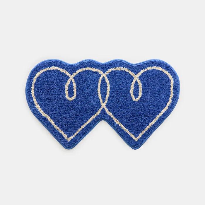 [BWTZ] 푹신한 롱파일 자카드 포인트 러그 더블하트(블루)