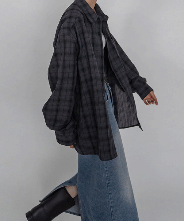 [UNISEX] 크린 오버핏 체크 셔츠