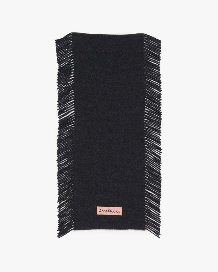 Reverse Fringe Wool Scarf Black Melange