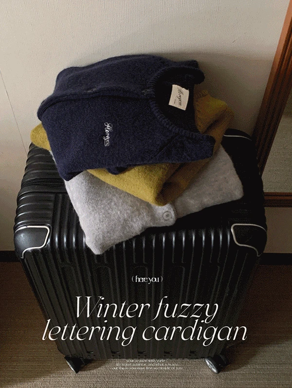 당일출고✨ [here you] 윈터 퍼지 레터링 cardigan - 3color (자수가디건/겨울가디건/라운드/데일리/출근룩/래글런)