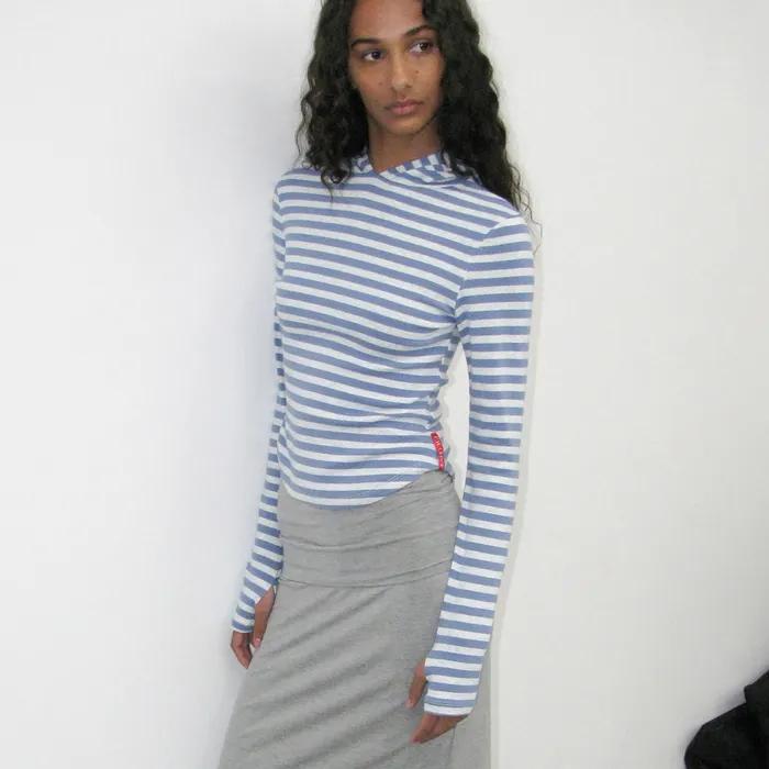 PWC STRIPE HOODED LONG SLEEVE TEE_PASTEL BLUE