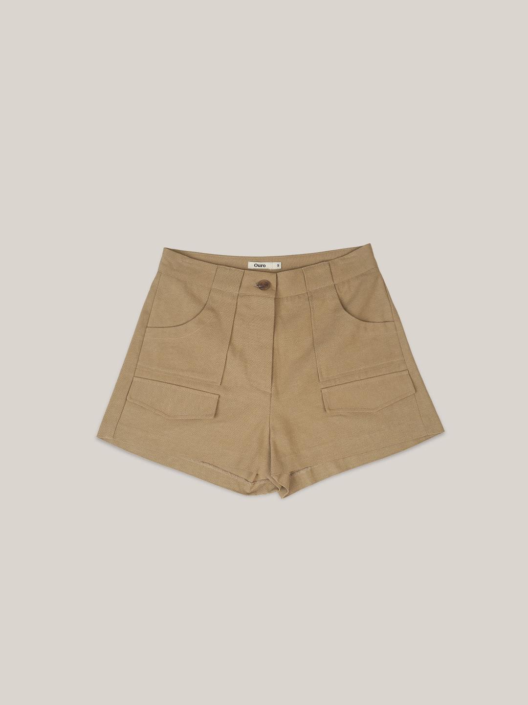 BUTTON POCKET SHORTS  [ BEIGE ]