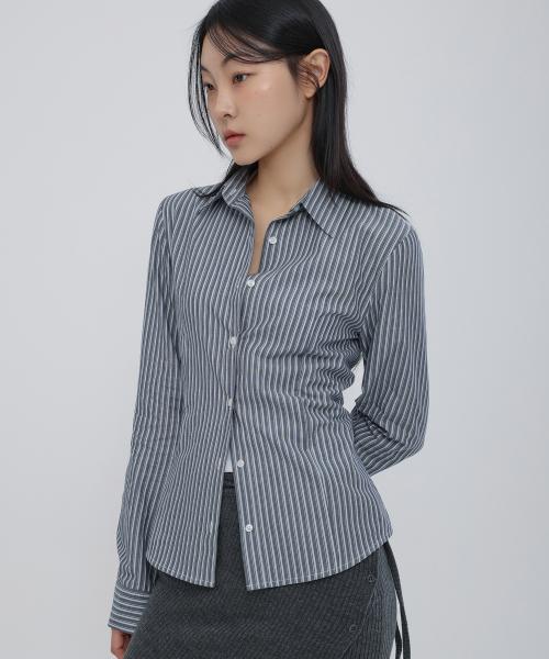 스트라이프 슬림핏 셔츠 네이비