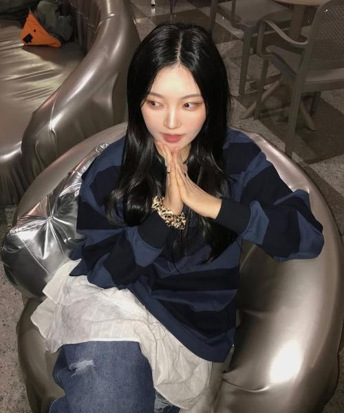 오버핏 스트라이프 럭비 카라 롱슬리브_블루