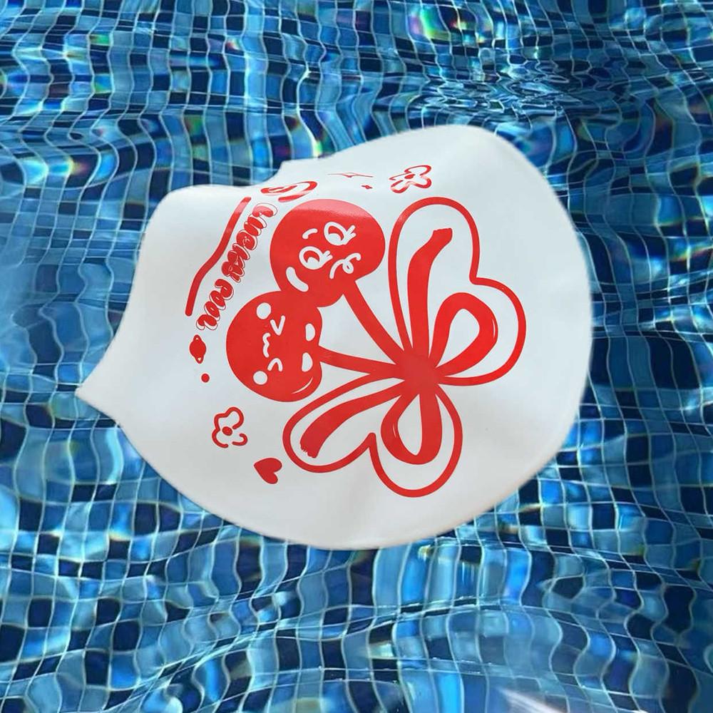 럭키풀 빅 체리 리본 수모 실리콘 수영모자 2color