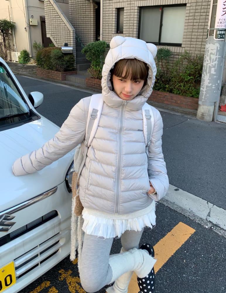 MeihaoStore 귀여운 곰 귀 후드 덕다운 자켓