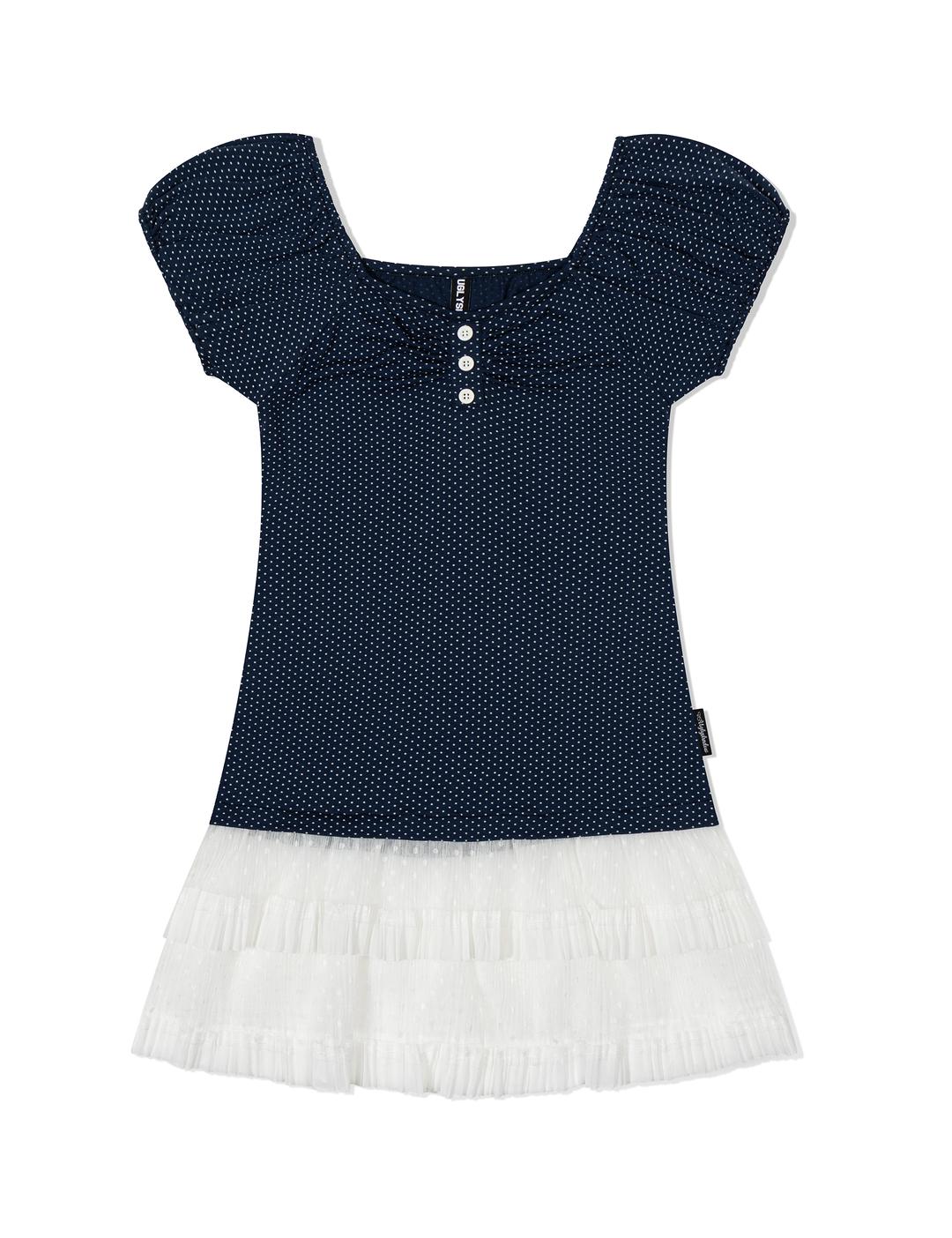 DOTTED RUFFLE DRESS(NAVY)