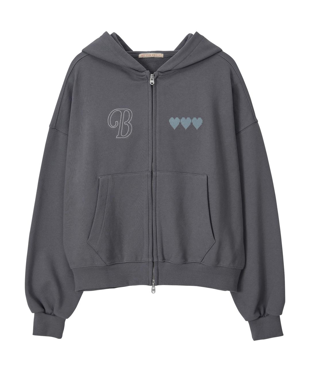 Scatter Heart Hood Zip Up-Dark Grey
