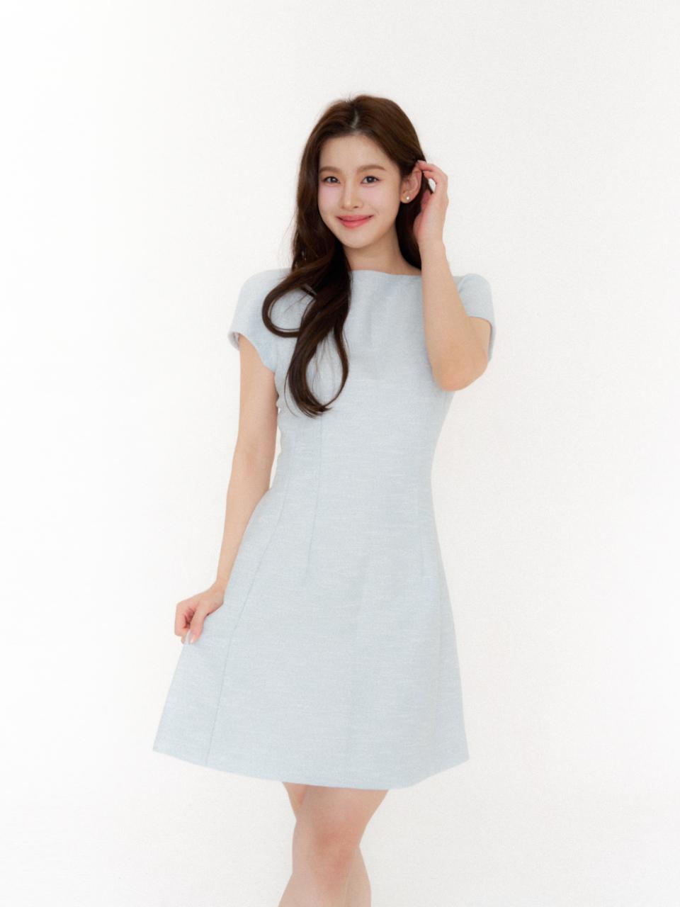 Cap-sleeve A-Line Mini-Dress/ Blue