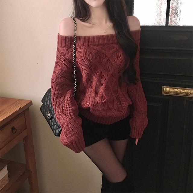 블러핏 [ 색감🥀 ] 르멘 오프숄더 피셔맨 꽈배기 니트