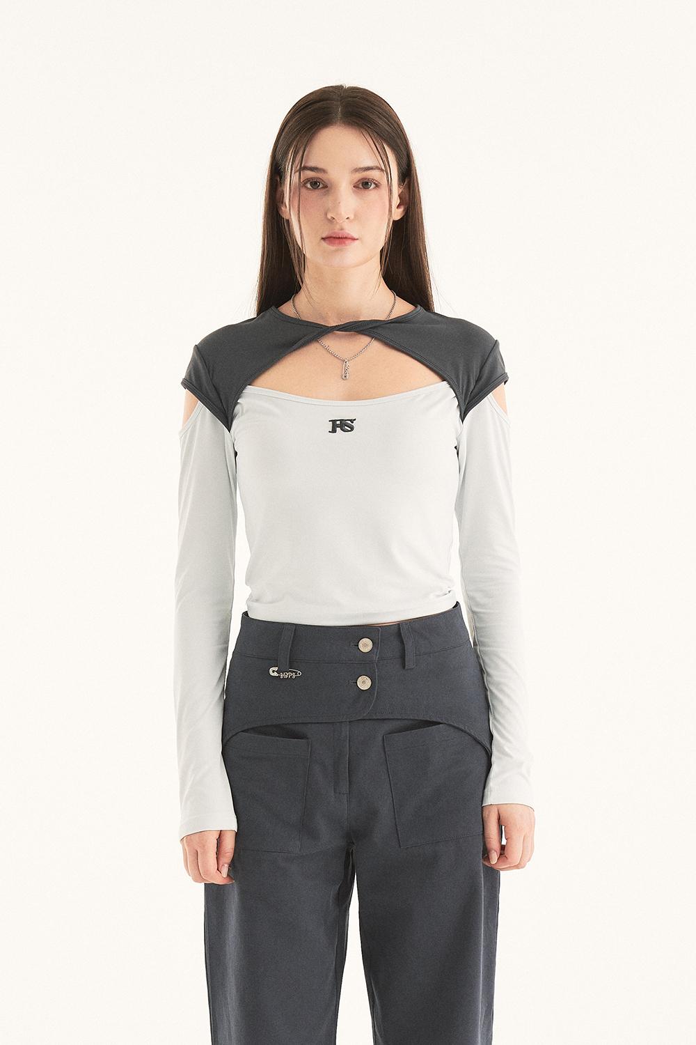 TWIST CUT OUT TOP IN CHARCOAL