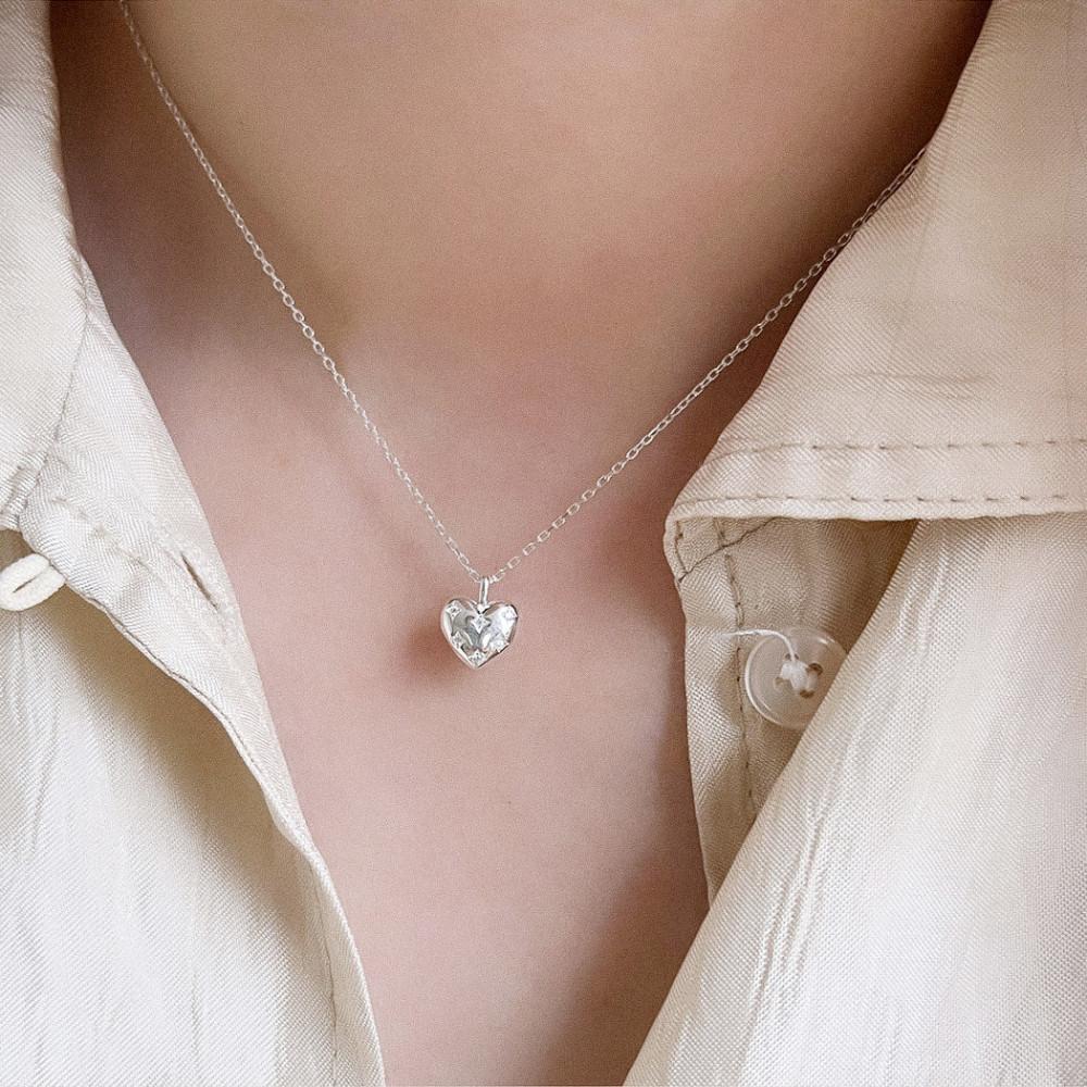 실버925 카빙 큐빅 하트 목걸이 3color 실버 골드 로즈골드 통통 하트 은목걸이